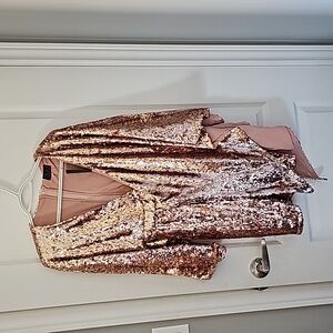 Hot Miami Styles Rose Gold Sequin Midi Dress